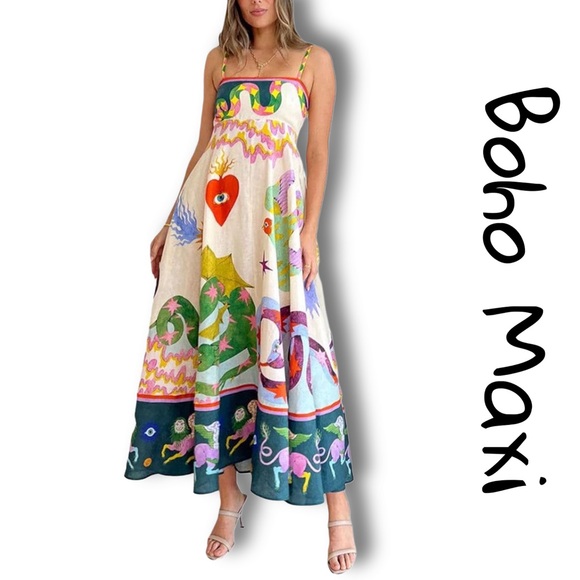 Dresses & Skirts - Boho Dragon, Snake, and Heart Print Maxi Dress